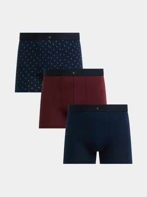 Exact Men's Navy & Burgundy 3-Pack Trunks