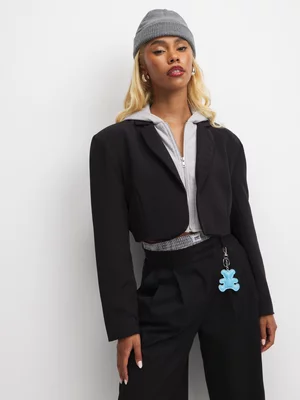 The FIX Women's Black Shaakira Cropped Hooded Blazer