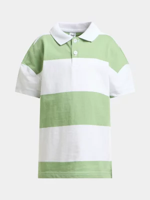 Jet Younger Boys White/Green Stripe Golfer