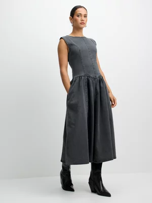 Exact Women's Grey Wash Drop Waist Denim Dress