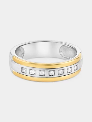 Yellow Gold & Sterling Silver Lab Grown Diamond Pavé Squares Ring 