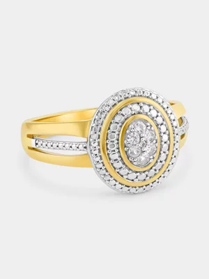 Yellow Gold Diamond Oval Cluster Double Halo Ring 