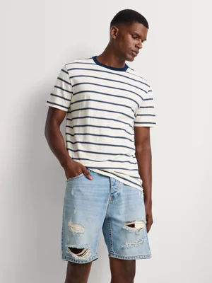 Relay Jeans Men's Bermuda Rip & Repair Light Wash Denim Short