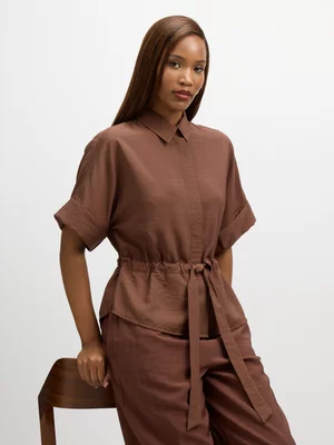 Jet Women’s Brown Crop Airflow Tie Blouse