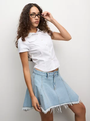 The FIX Women's Light Wash Assymetrical Denim Skirt