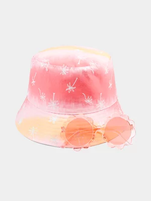 Girl's Ombre Bucket Hat & Flower Sunglasses Set