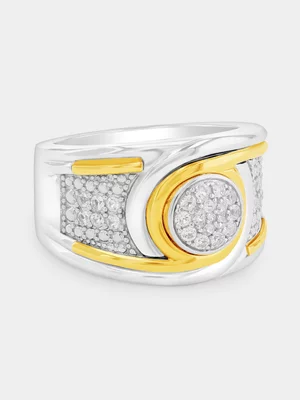 Yellow Gold & Sterling Silver White Sapphire Round Embrace Ring