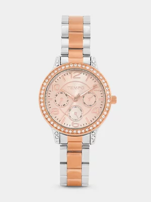 Tempo Rose Plated Rose Tone Dial Two-Tone Bracelet Watch 
