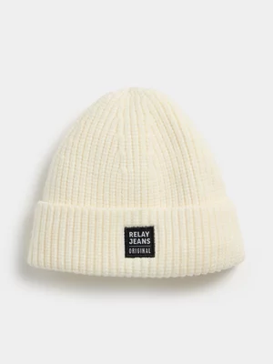 Relay Jeans Men's Micro Woven Label Ecru Beanie 