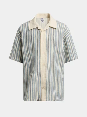 Jet Older Boys Blue Cream Stripe Matching Short Sleeve Woven Shirt