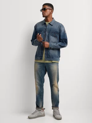 Union-DNM Men's Printed Blue Trucker Jacket