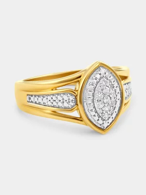 Yellow Gold White Sapphire Multi-Stone Marquise Cluster Ring