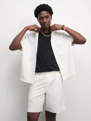 The FIX Men's White Textured Co-Ord Shorts