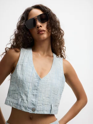 The FIX Women's Light Blue 100% Cotton Denim Top 