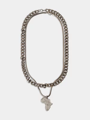 Markham Men's Africa Pendant Gunmetal Chain Necklace
