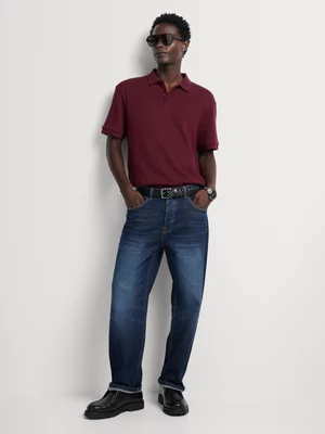 Markham Men's Regular Fit Textured Burgundy Golfer