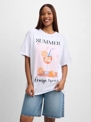 Jet Women's White Summer Orange Graphic T-shirt