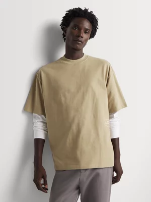 Markham Men's Text Graphic Sueded Jersey Stone T-Shirt