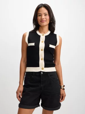 Jet Women's Black Cream Contrast Waistcoat