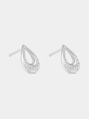 Sterling Silver Lab Grown Diamond Open Teardrop Stud Earrings 