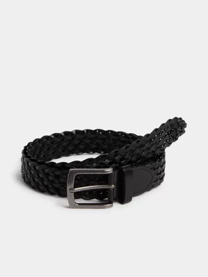 Markham Men's Braided Bonded Leather Black Belt