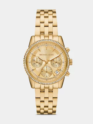 Michael Kors Ritz Gold Plated Stainless Steel Chronograph Bracelet Watch