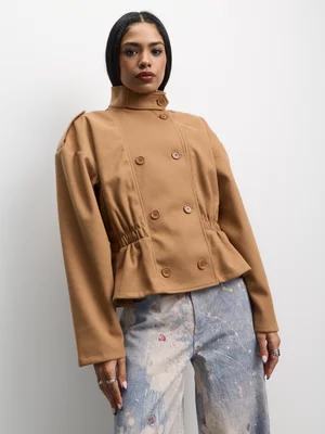 The FIX Women's Tan Melton Peplum Jacket