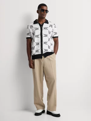 Markham Men's Regular Fit Monogram White Knitwear