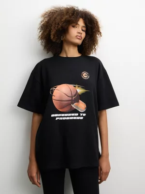 Redbat Athletics Women's 'Basketball' Graphic Black T-Shiirt
