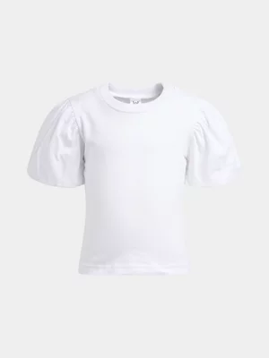 Jet Younger Girls White And Green Scrunchie T-shirt