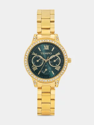 BFL25 17 GP/GREEN RND MED BLET STNS