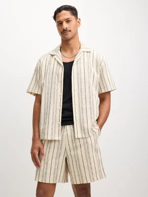 Exact Men's Natural Striped Textured Shorts