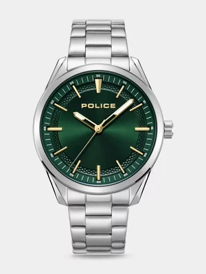 Police Grille Stainless Steel Green Dial Bracelet Watch 