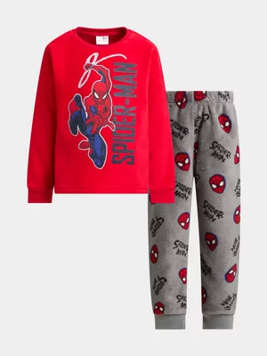 Jet Older Boys Spiderman Red & Grey Coral Fleece Pj Set