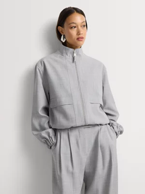 Funnel Neck Round Sleeve Bomber Jacket