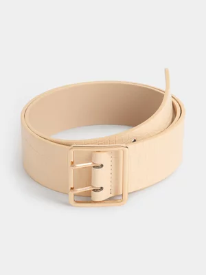 Exact Women's Natural Faux Croc Wide Belt 