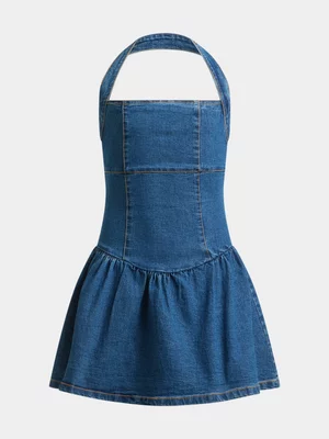 Jet Teen Girls Corset Halterneck Denim Dress