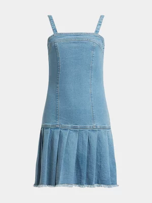 Jet Teen Girls Light Blue Pleated Denim Dress
