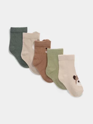 Jet Baby Unisex 5 Pack Multi Bear And Friends Jacquard Socks