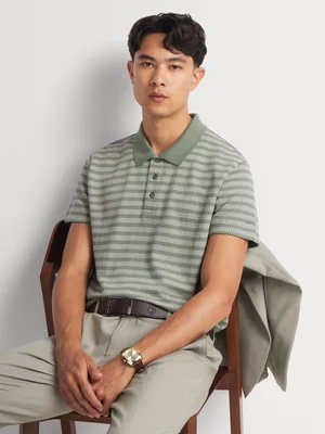 Markham Men's Texured Stripe Button Stone/Natural Golfer