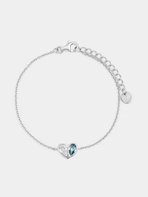 Sterling Silver Aquamarine Cubic Zirconia Pear Heart Bracelet