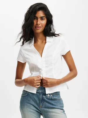 Women's Cotton On White Short Sleeve Fitted Shirt