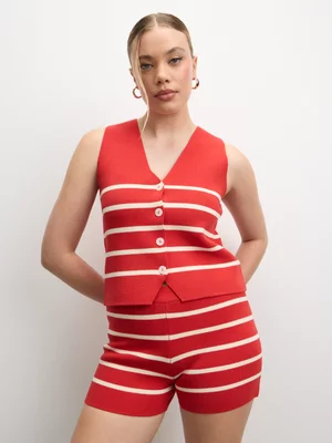 The FIX Women's Red Co-ord Knit Set Stripe Shorts