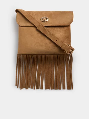 Exact Women's Brown Fringe Crossbody Bag 