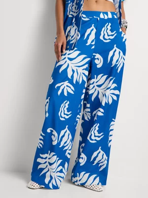 Co-Ord Cotton Leaf Print Wide Leg Pants