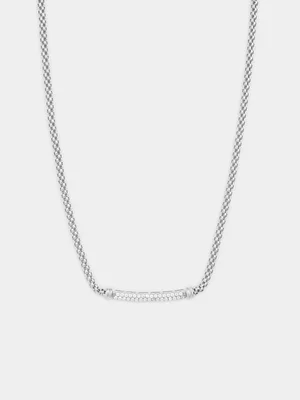 White Gold Vermeil Cubic Zirconia Bar Popcorn Necklet