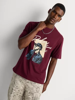 Relay Jeans Men's Relaxed Fit Burgundy Graphic T-Shirt