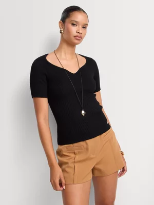 Fitted Sweetheart Short Sleeve Rib Knit