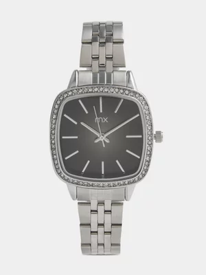 MX Silver Plated Black Dial Cushion Bracelet Watch