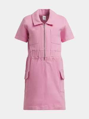 Jet Younger Girls Pink Denim Cargo Dress